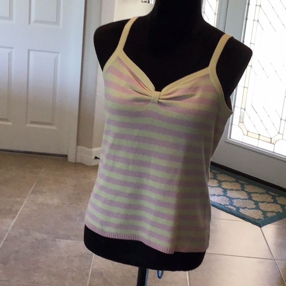 Geneva 100% cashmere camisole, yellowish tan/pale pink stripe, size large, NWT
